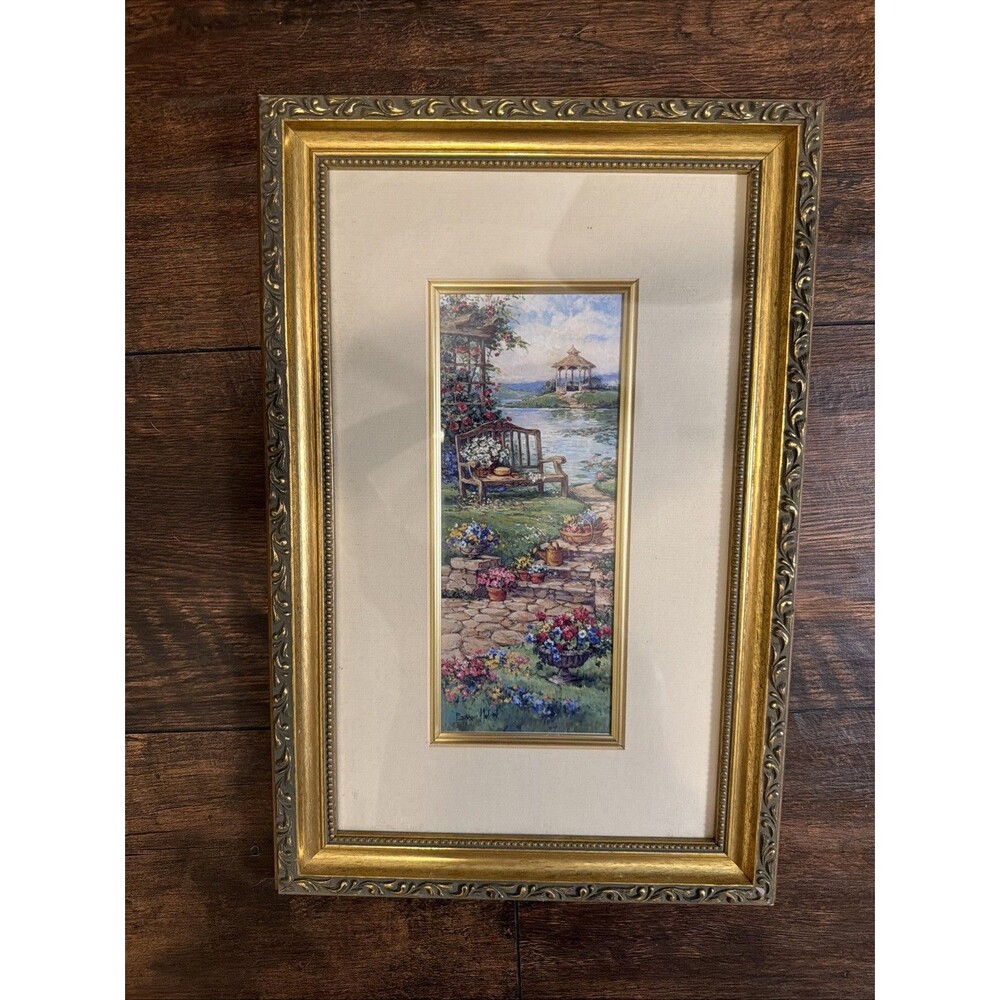 Barbara Mock “Victorian Gazebo” Gold Framed Art With Mat And Glass 8”x15”